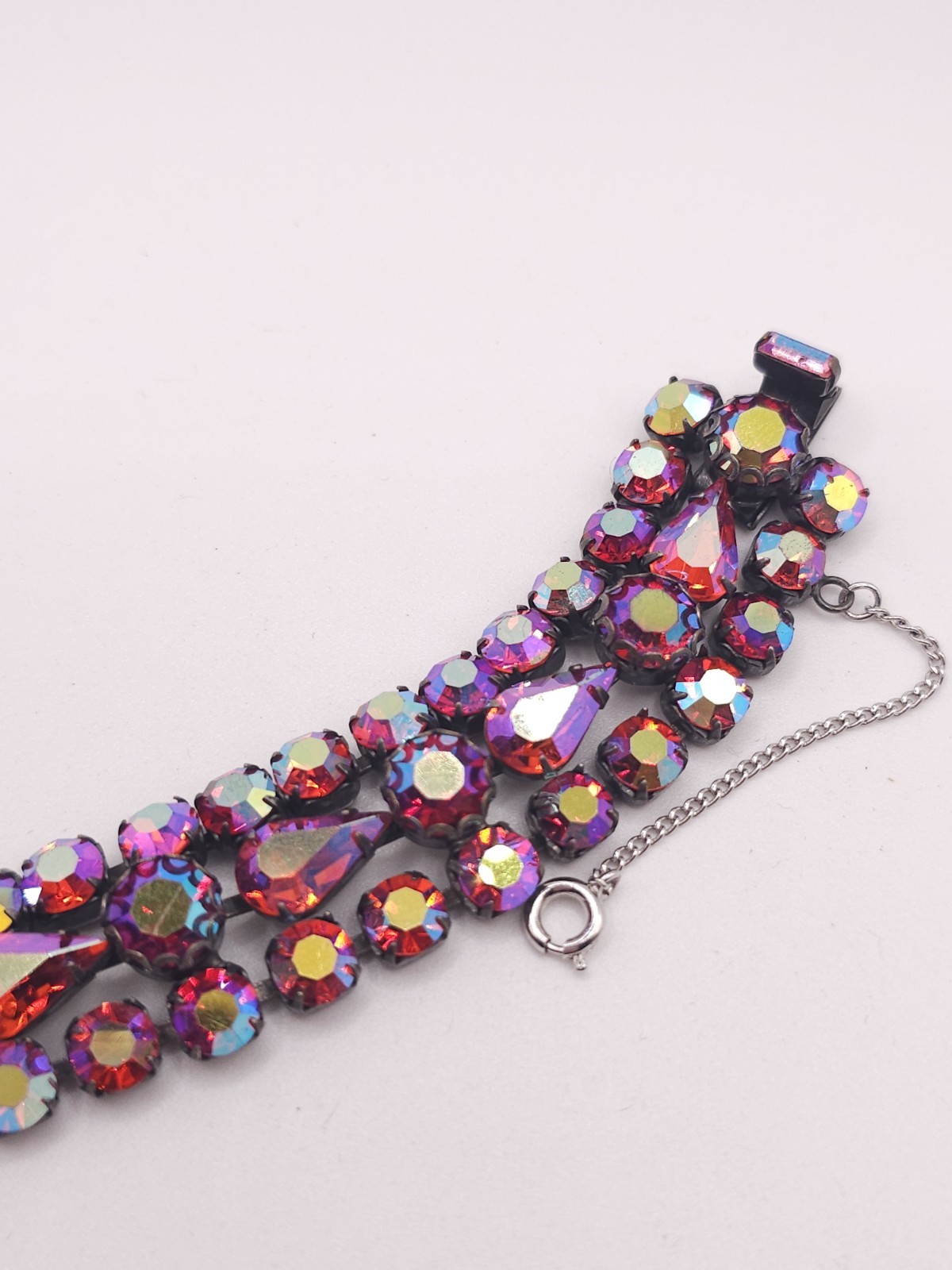 VTG Regency Fuchsia Pink Red AB Rhinestone Bracelet STUNNING