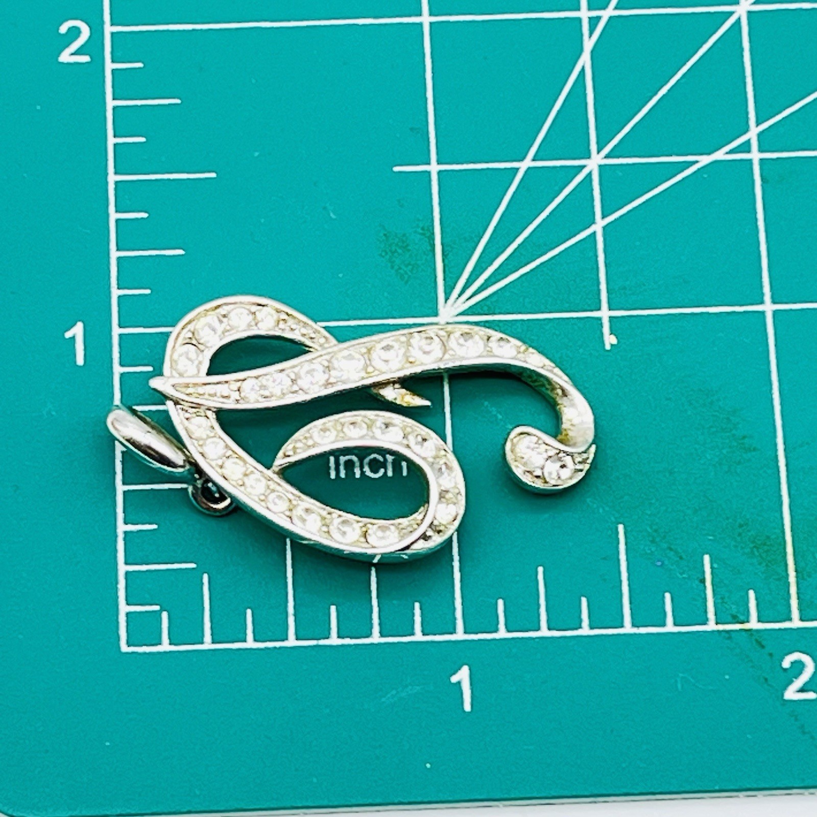 Nolan Miller Monogram Pendant Cursive Letter P Rhinestone Silver Tone 1.5″