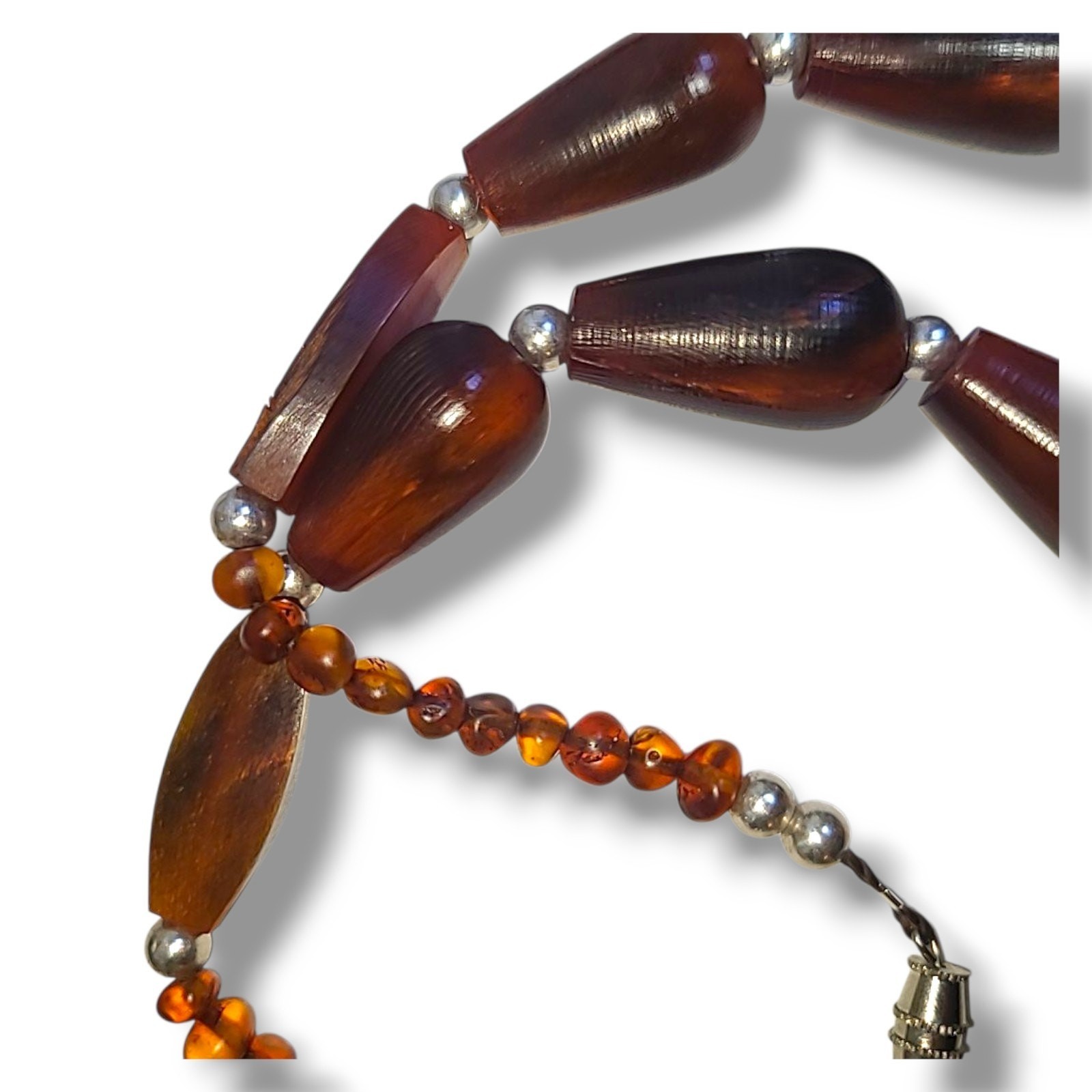 Mixed Baltic Amber Honey Cognac Butterscotch & 925 Silver Bead Necklace 20″
