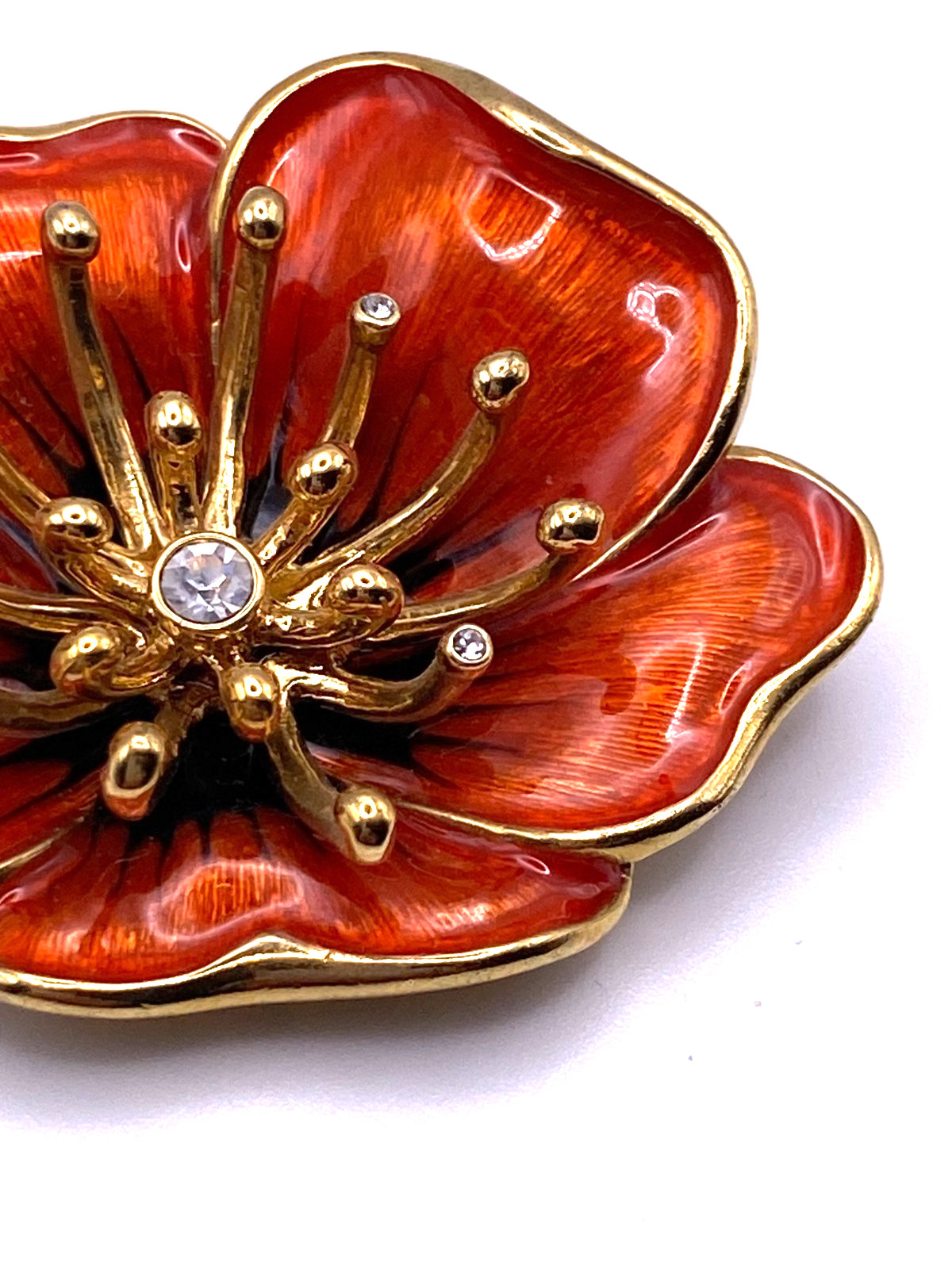 Vintage Monet Poppy Brooch: Red Brooch, Enamel w/ Rhinestones, Gold-Tone EUC,