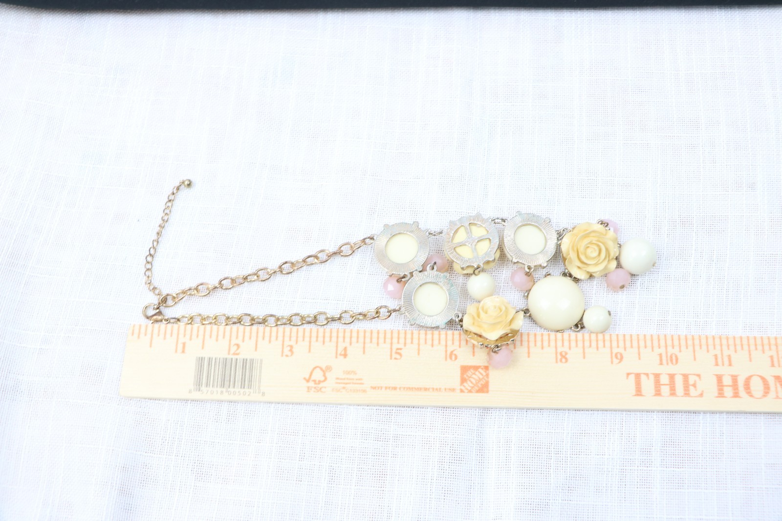 Rose Floral Statement Necklace Cream Bubble Bead Bib Boho Gold Tone