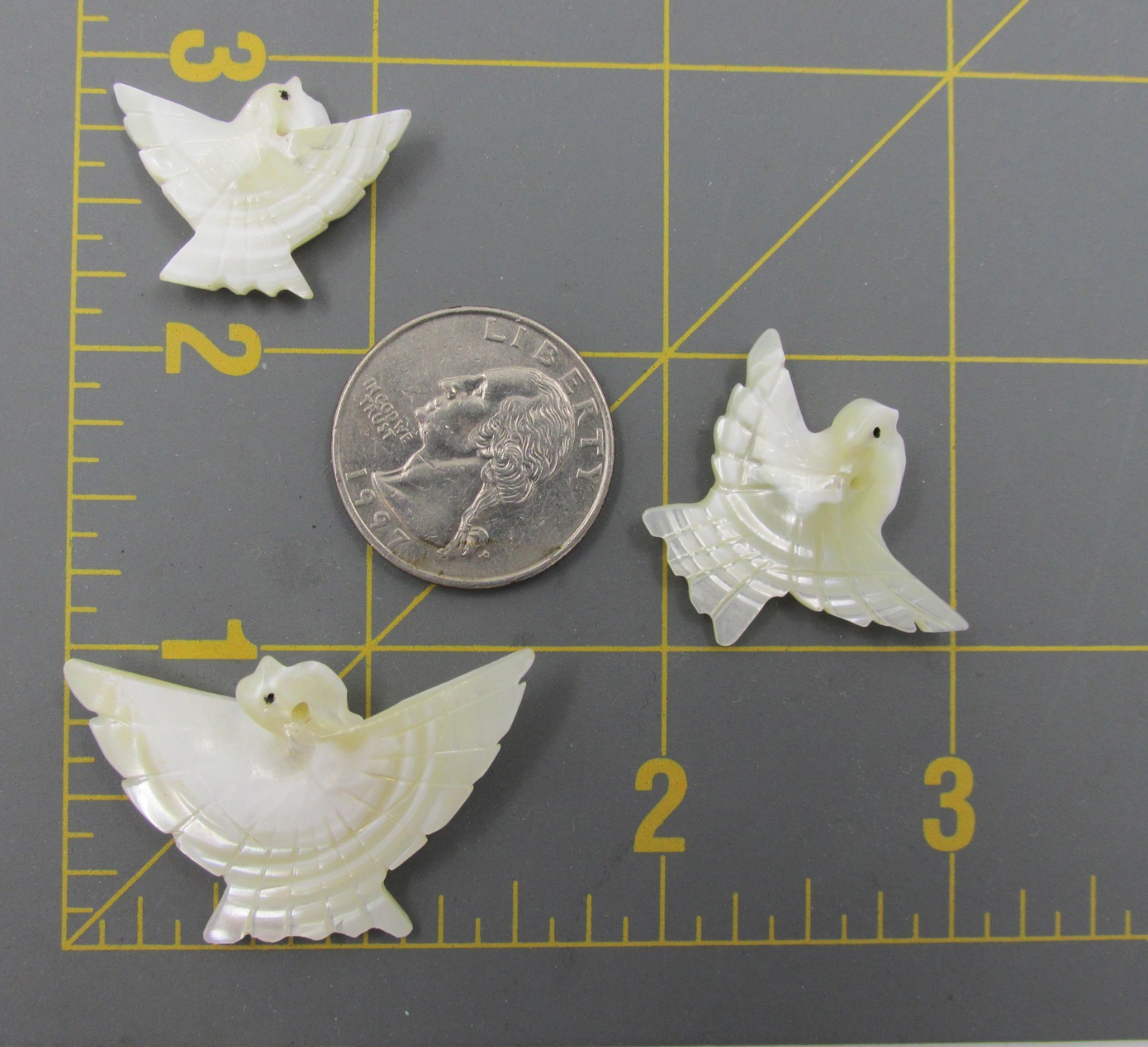 Vintage Mother of Pearl Carved Dove Bead Charms Jewelry Artisan Made
