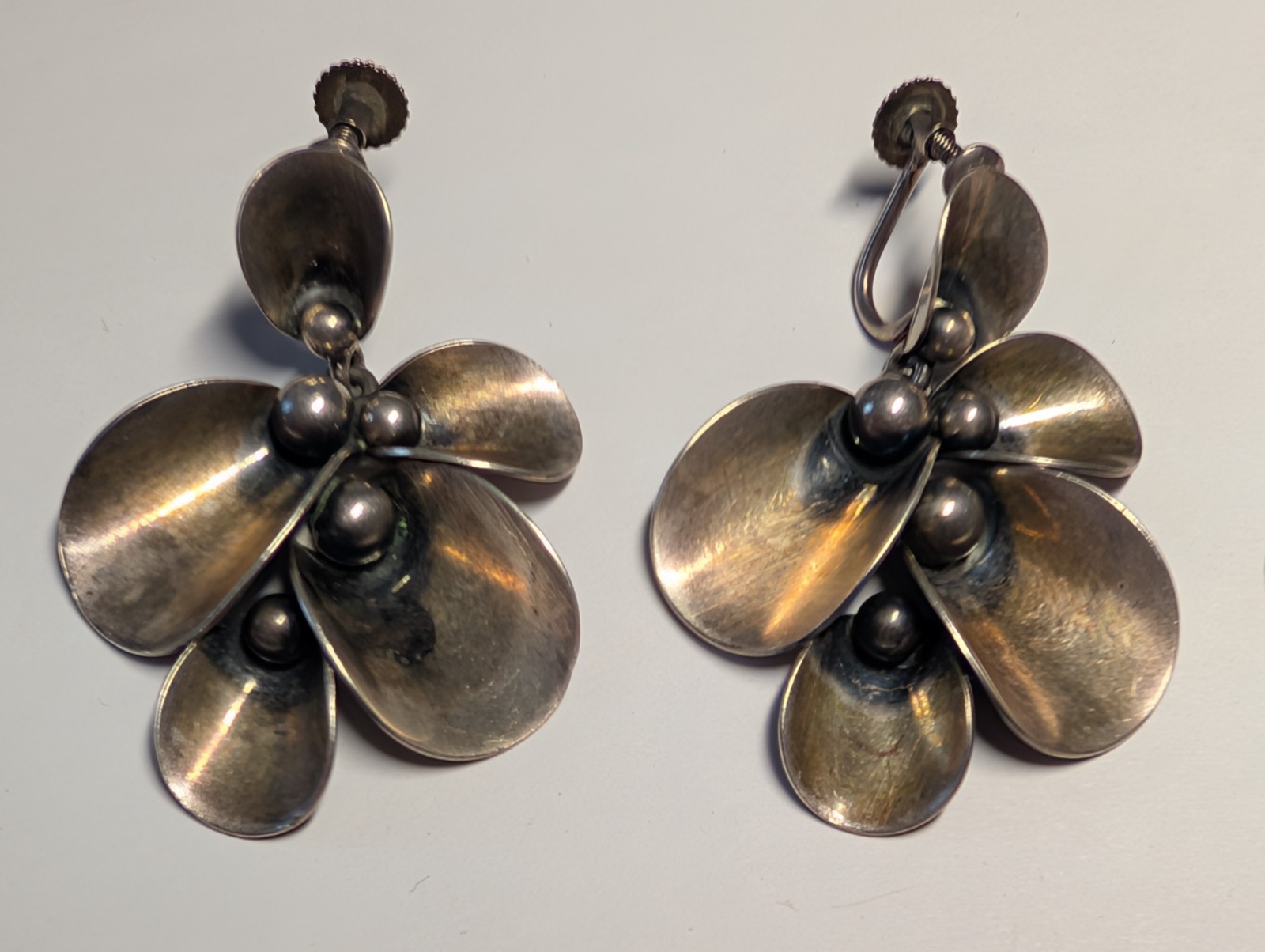VINTAGE STERLING SILVER N.E. FROM DENMARK EARRINGS SIGNED HALLMARKED SCREWBACK