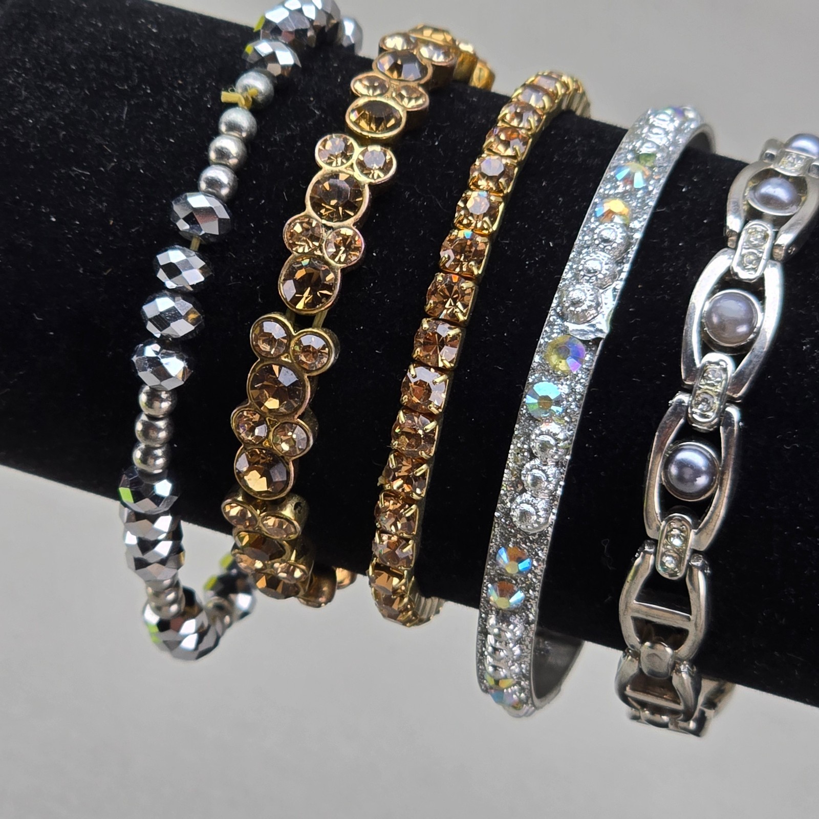Vintage Bracelet Lot Rhinestone Stretch Bangle Beaded Fashion Jewelry 5pc