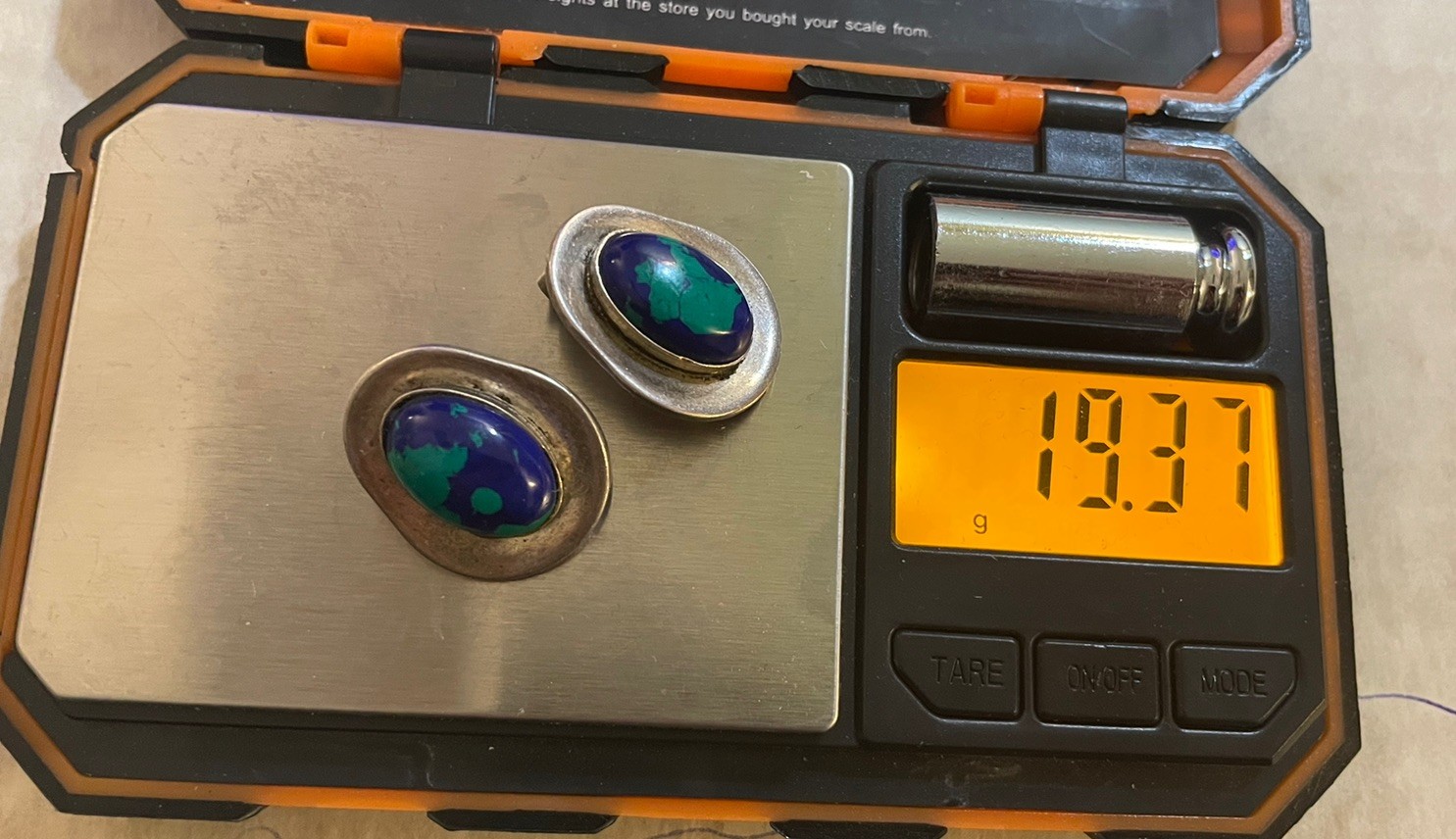 Vintage Sterling Azurite Heavy Clip On Earrings Mexico 925 TH-97 *See Pics/Notes