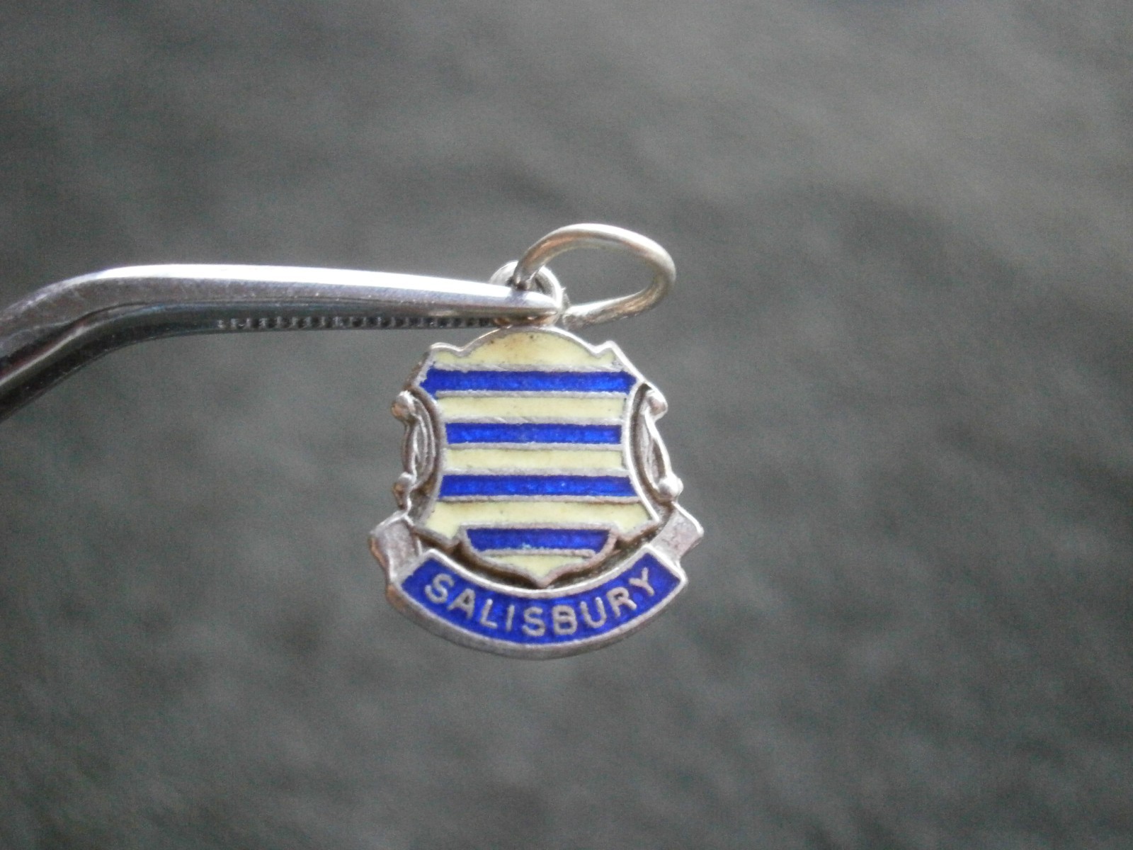 Salisbury England Vtg Sterling Silver Enamel Travel Bracelet Charm Shield 1.0g