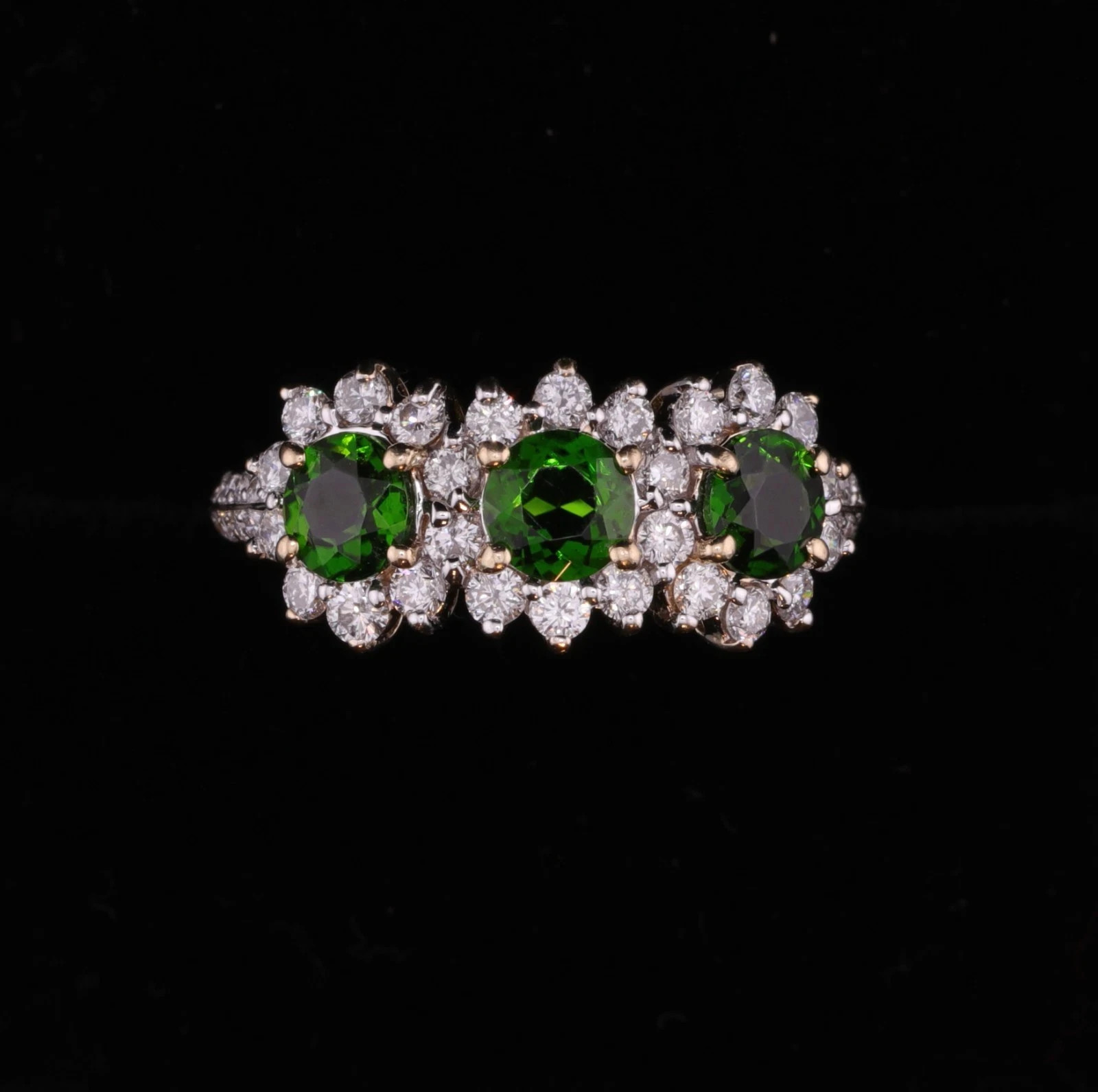Diamond and Green Tourmaline 3 Stone Right Hand Ring 14K 2.5 Carats – Size 7-1/2