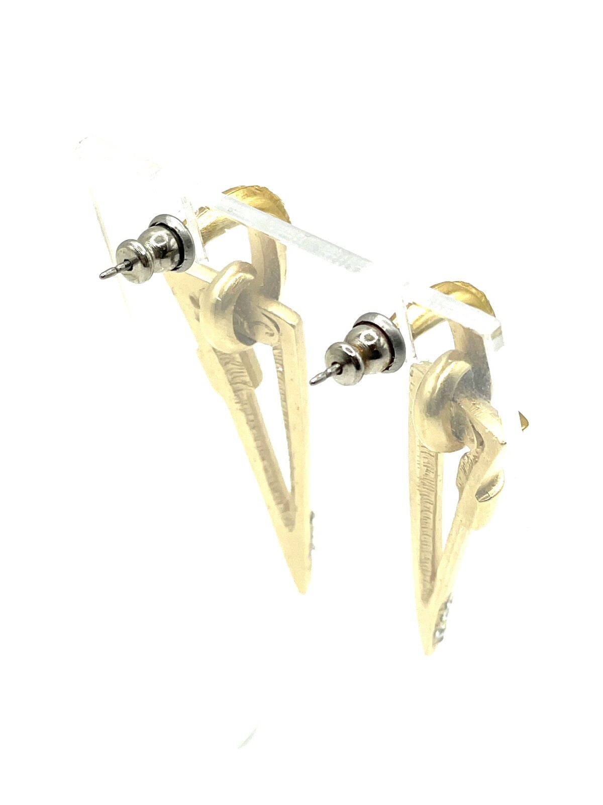 Vintage Jackie Collins Brushed Gold Rhinestone Geometric Drop Dangle Earrings 2”