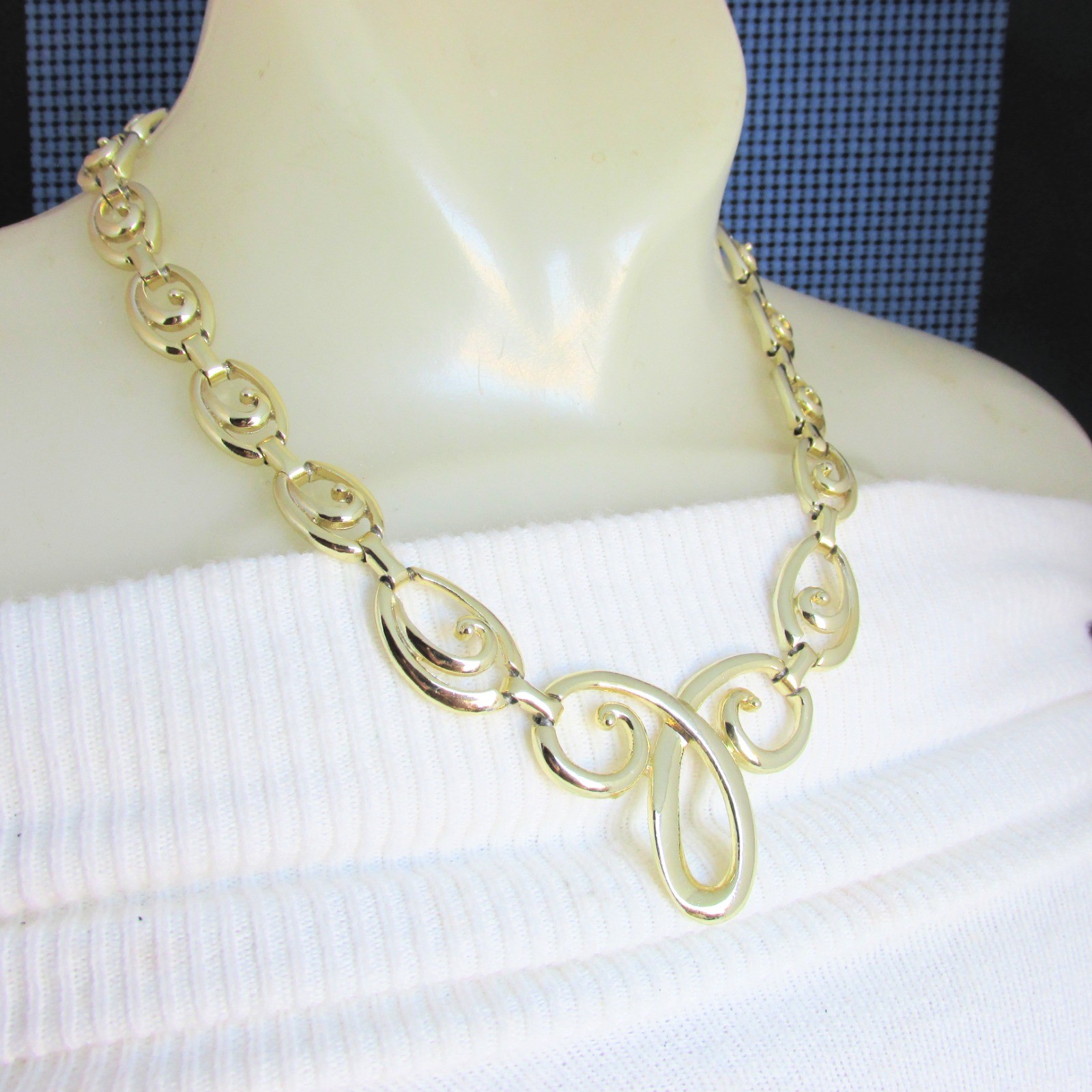Vintage Scroll Swirls Links 19″ Necklace Gold Plate Unsigned