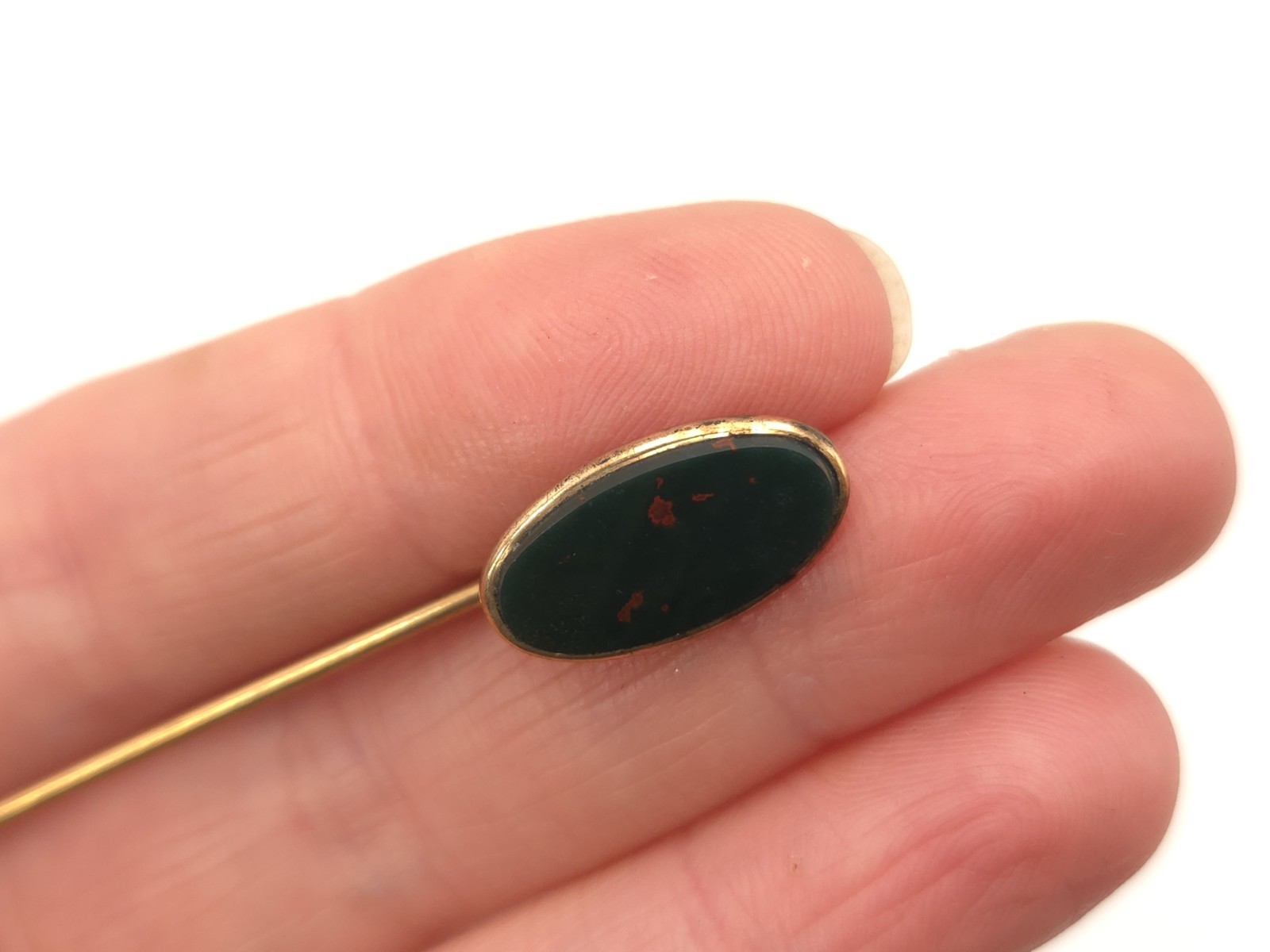 Vintage Antique Art Deco Solid 10K Gold & GF Bloodstone EIF CO Stick Hat Pin