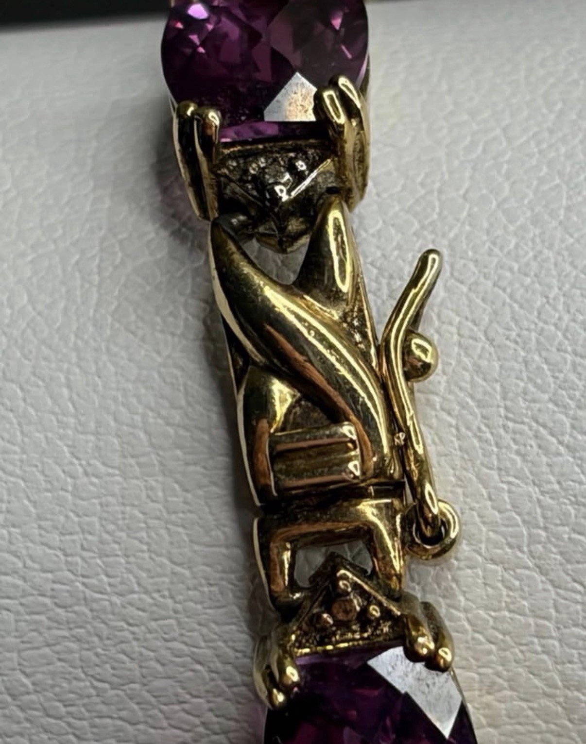 925 Sterling Silver Gold Plated Purple Gemstone Tennis Bracelet Vintage Style