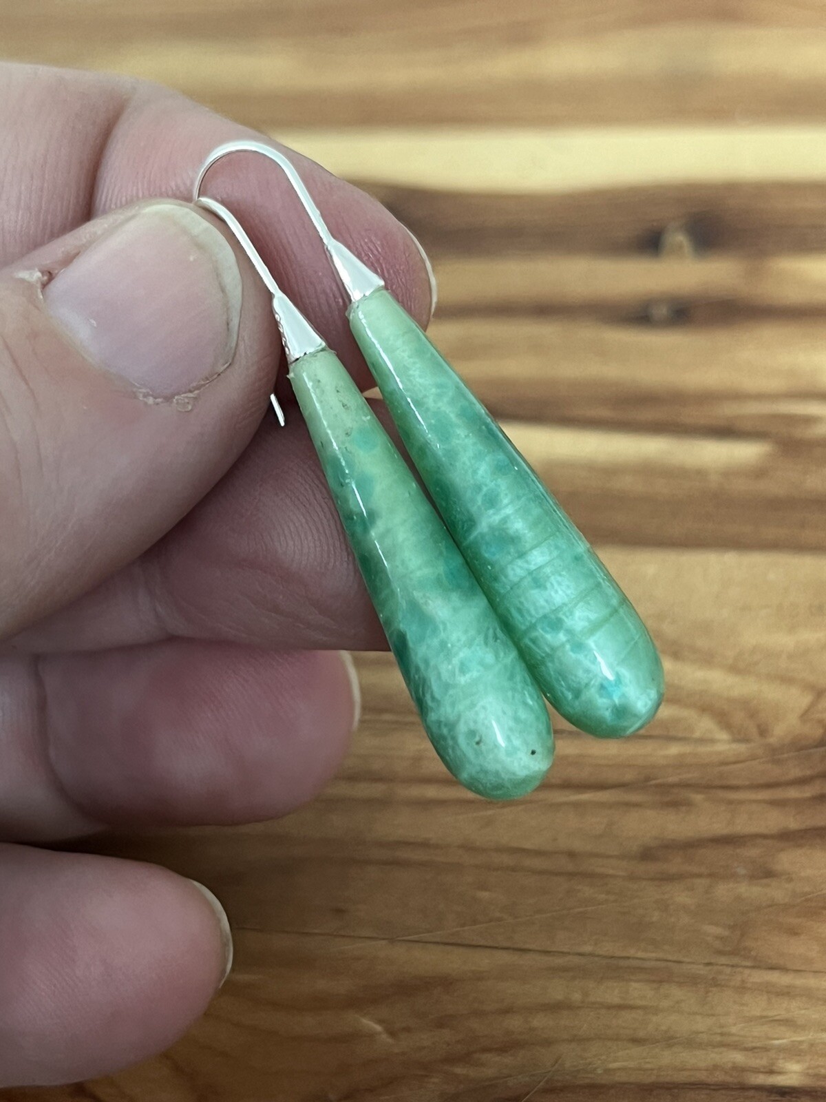 Vintage 1940s Czech Lampwork Green Large925 Sterling Silver Art Glass Earrings