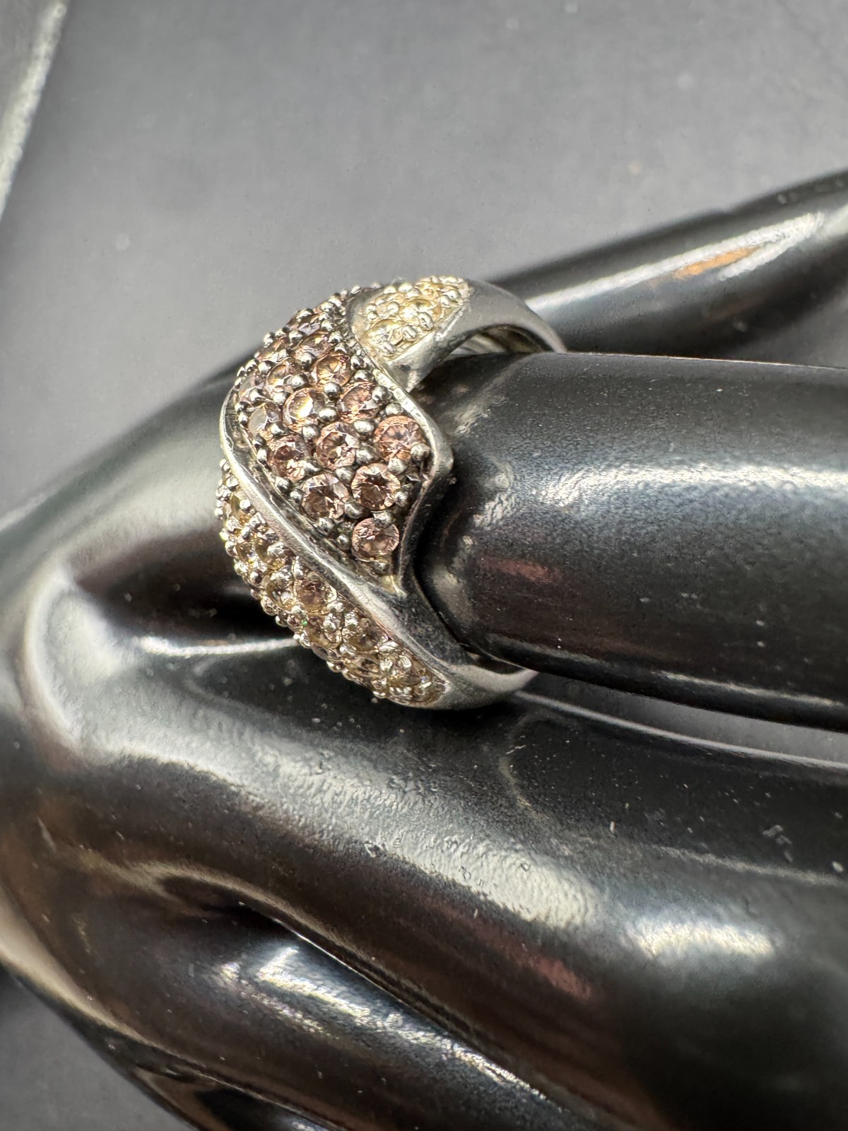 Vintage White & Brown Diamond Sterling Silver 925 Signed Twisted Ring Sz 8