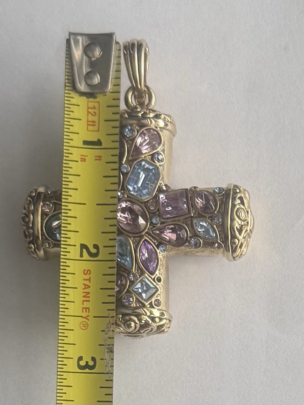VTG Real Collectibles by Adrienne HSN Heavy 68g Pastel Crystal Byzantine Cross