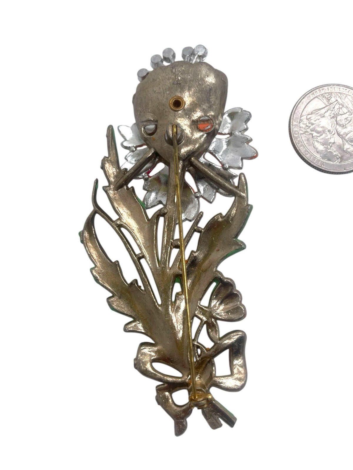 New England Glass Works Rare Figural Enameled Flower Brooch
