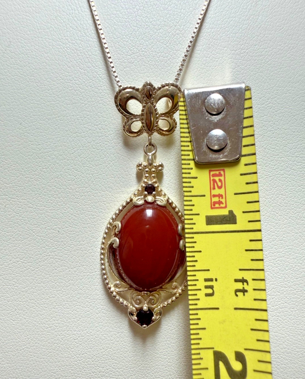 VTG Kit Heath Sterling Silver Butterfly Necklace Earrings Set Red Cabochon 925