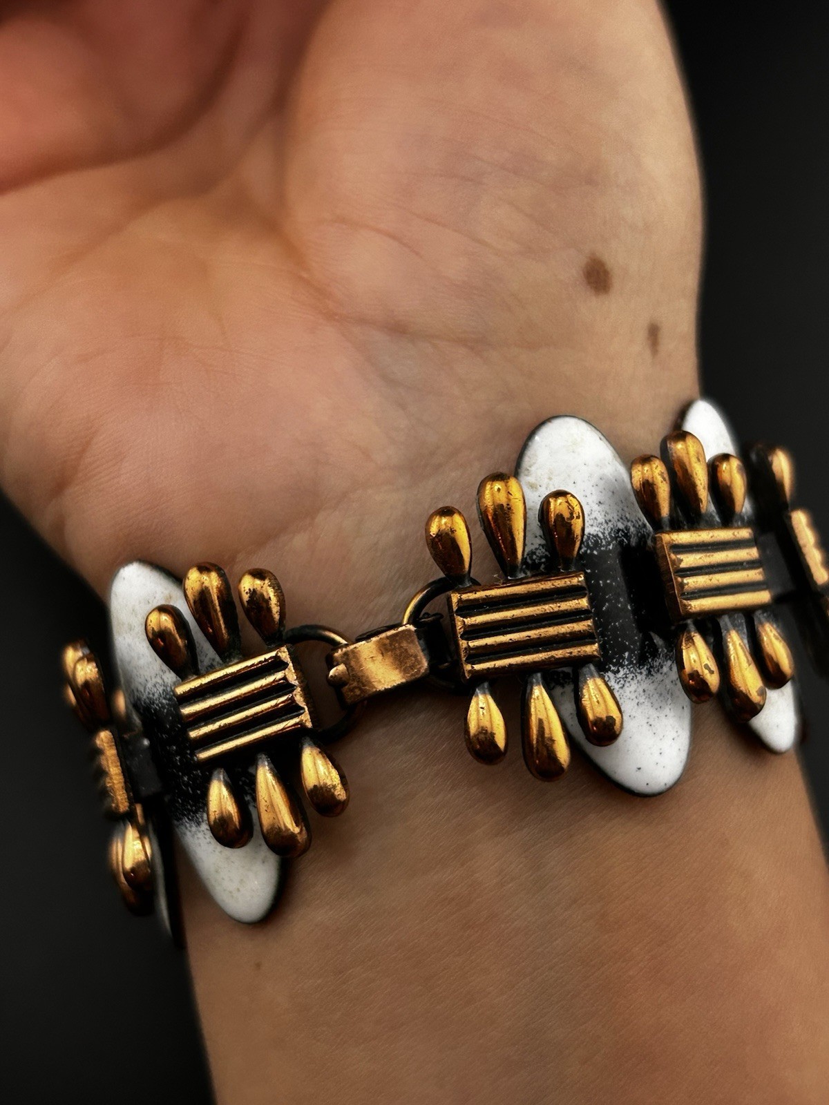 Vintage Matisse Renoir White Black Enamel Bracelet