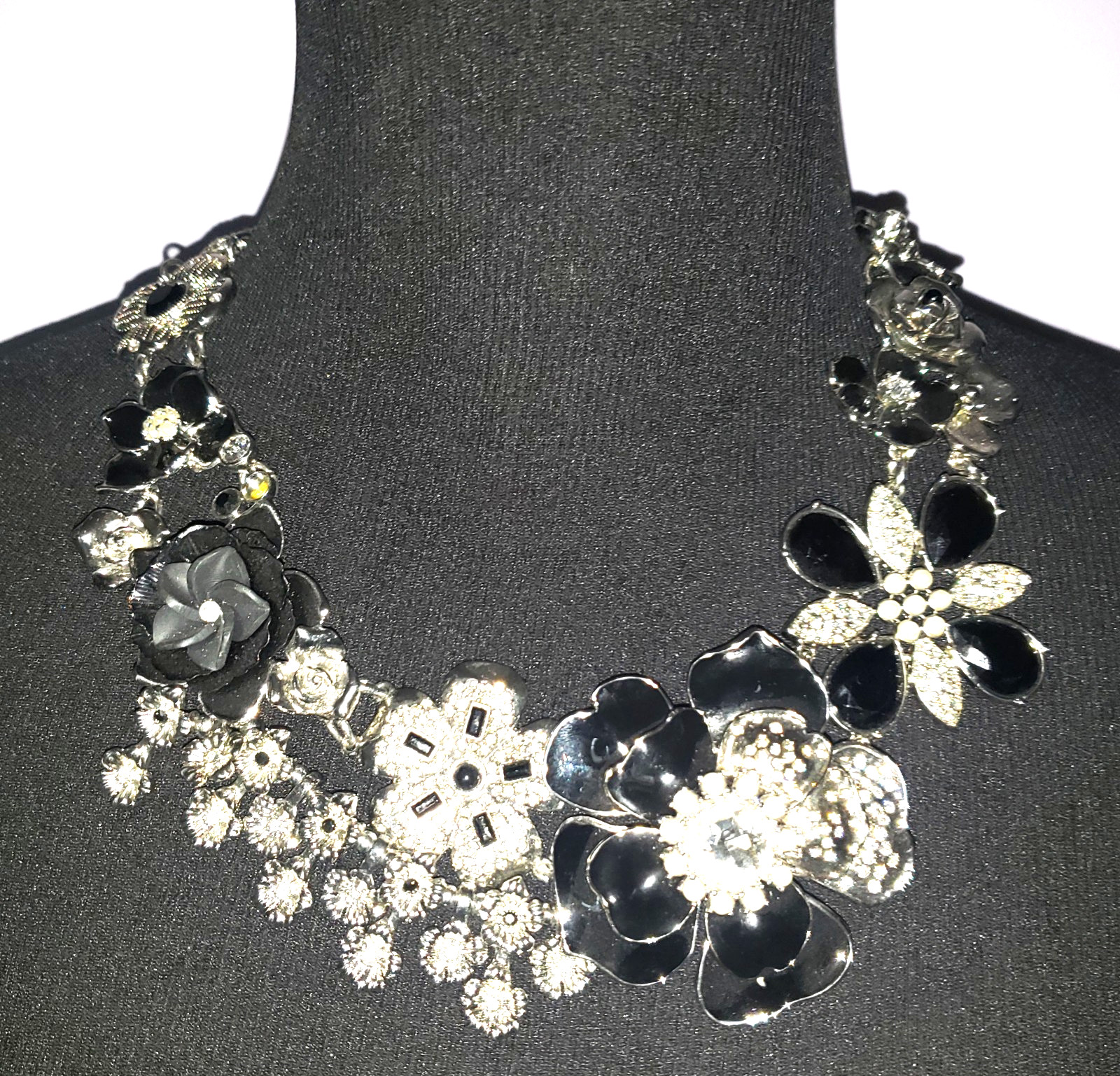 White House Black Market Statement Necklace Floral Chunky w Rhinestones WHBM NEW