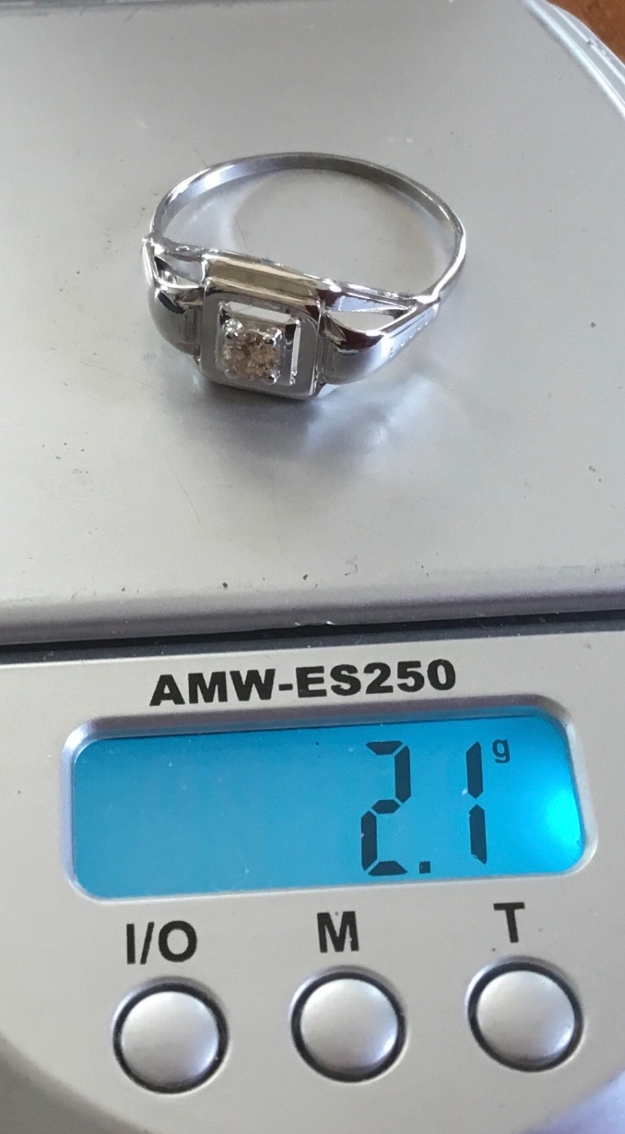 ANTIQUE 18K SOLID WHITE GOLD 0.15ct CHAMPAGNE DIAMOND RING 2.1 GRAMS SIZE 8.25