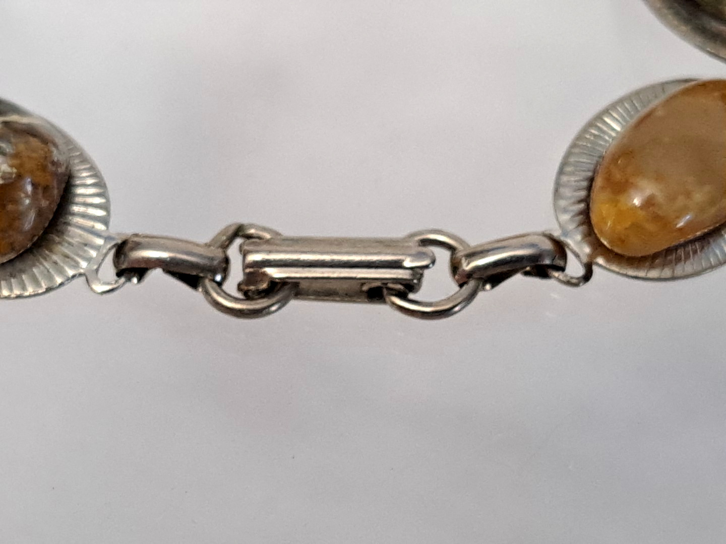 Vintage Silver Tone Tennis Bracelet Natural Precious Polished Stone Agates Color