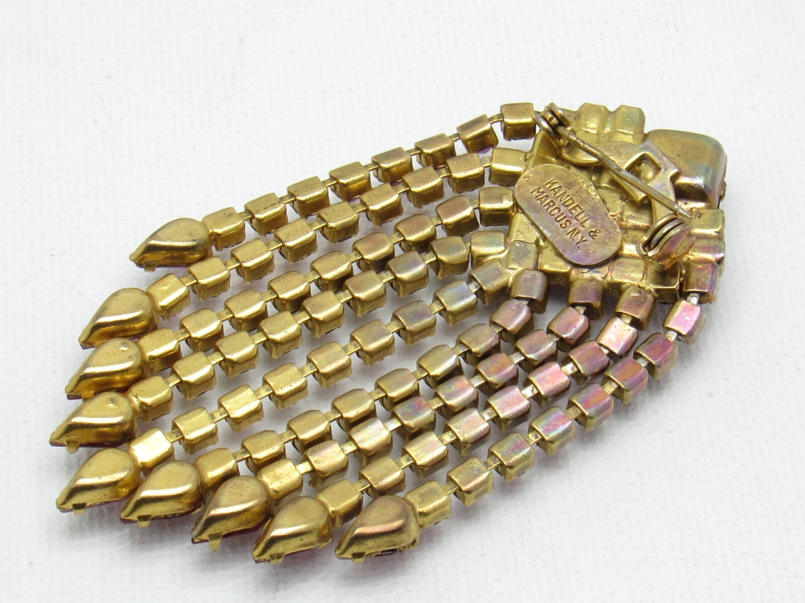 Kendall & Marcus NY Fuchsia Pink Red Crystal Rhinestone Waterfall Brooch Vintage