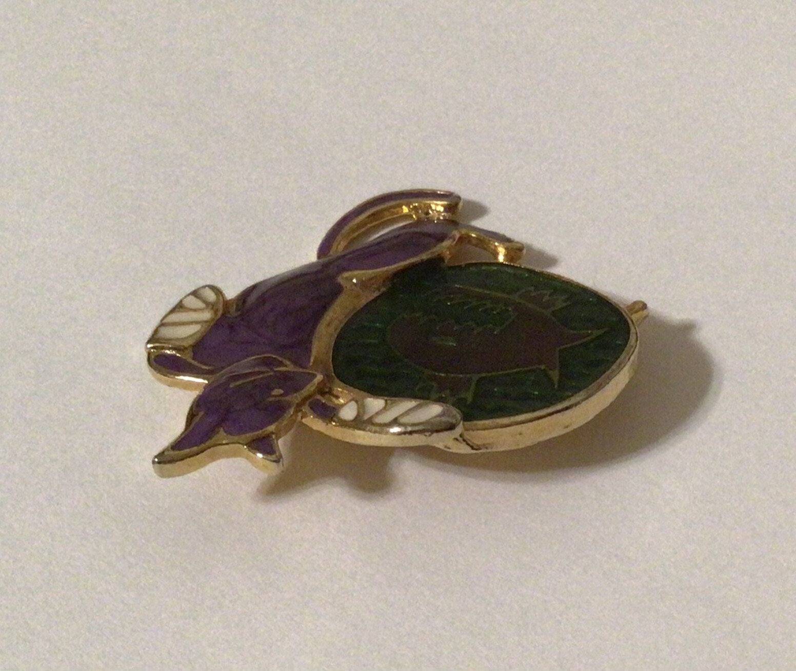Vintage Berebi Signed Cat & Fish Brooch/Pin Purple/Green/White Enamel Gold Tone