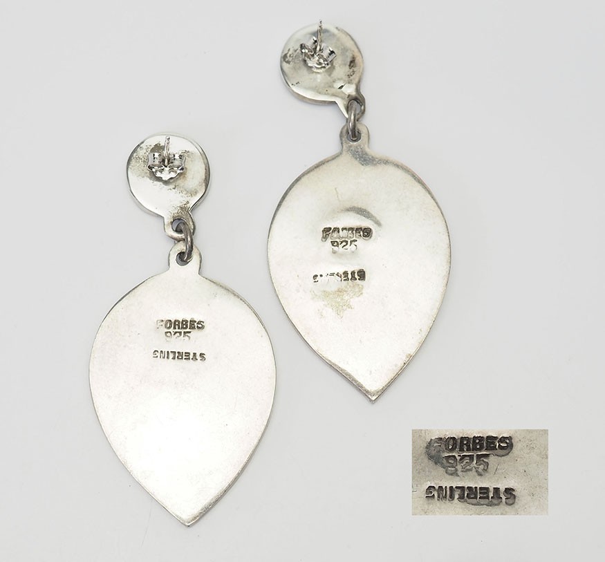 Modern vintage sterling silver inlaid wood black enamel earrings Forbes