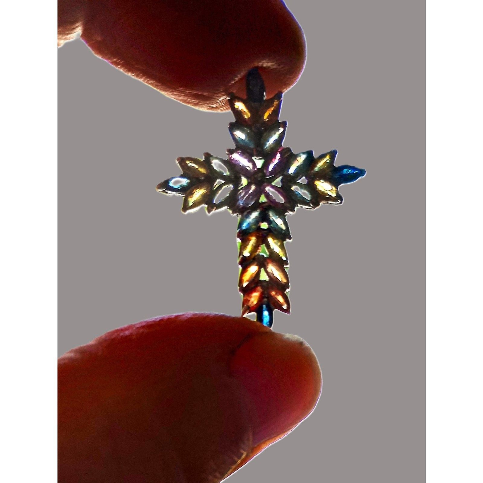 Sapphire Cross Pendant Prong Set Sterling Silver Multi Color pear cut 2.28g