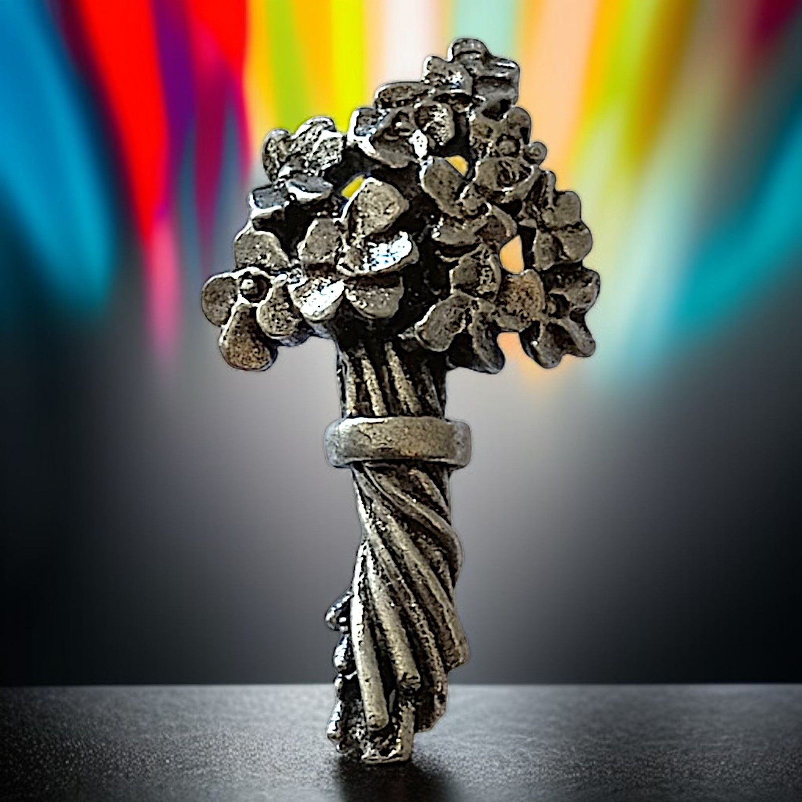 Jim Clift Bouquet Of Flowers Pewter Lapel Pin Tie Tack Brooch Vintage Cottage