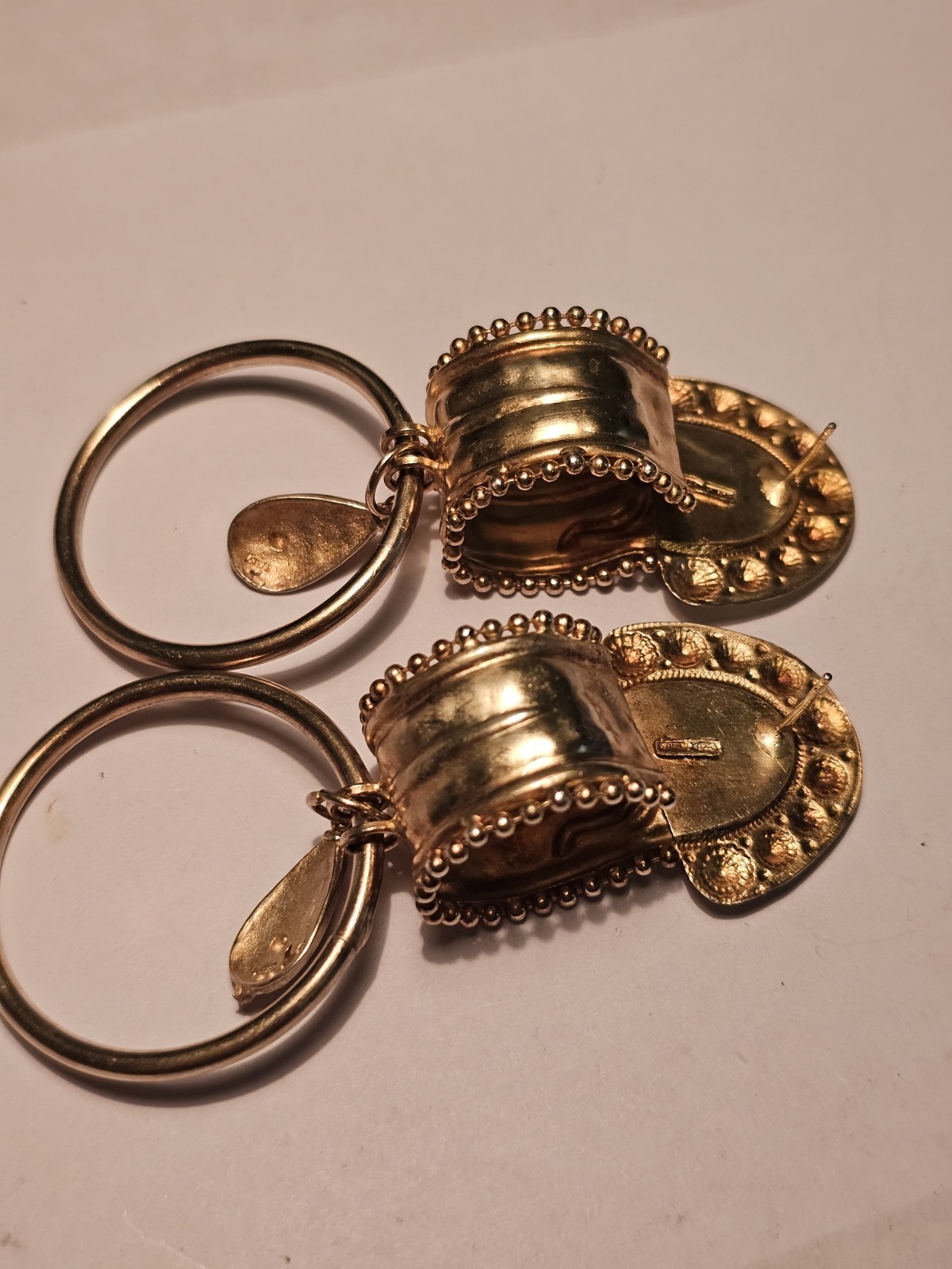 Vtg. Bold Deco Signed ☆473 A.R .925 Vermeil Dangle Drop Beaded Post Earrings 47