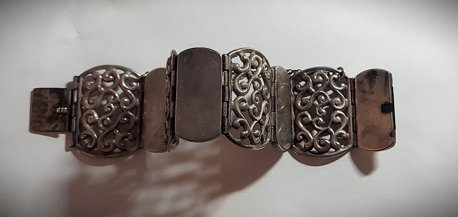 Vintage Cuernavaca Mexico Sterling Silver Panel Bracelet