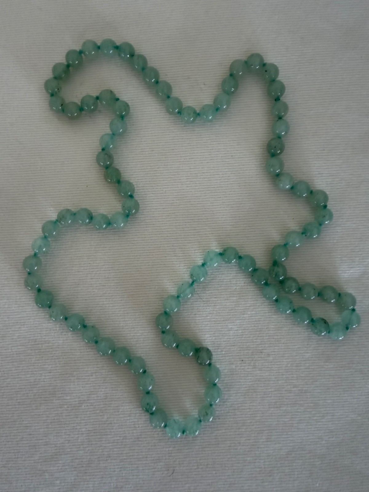 Amazing Translucent Pale Green Continuous 30″ Jadite Bead Necklace Hand Knotted