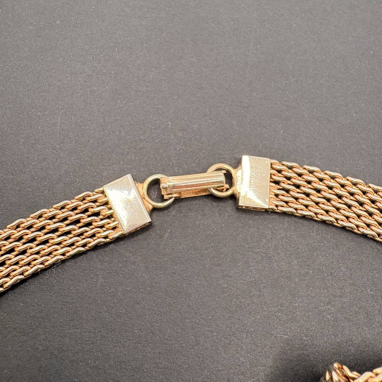 Vintage Woven Gold Tone Mesh Tie Collar Choker Necklace Tassel Drop Spike Fringe