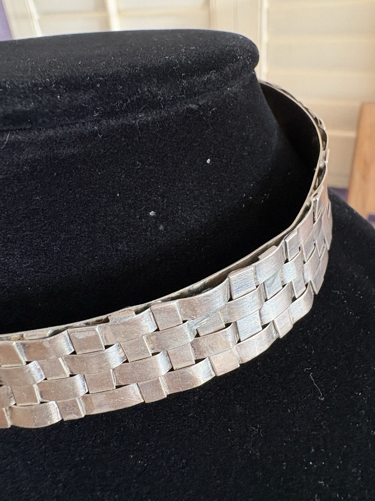 VTG Celia Sebiri Sterling Silver 15″ Necklace Heavy Woven Collar Choker 64 Grams