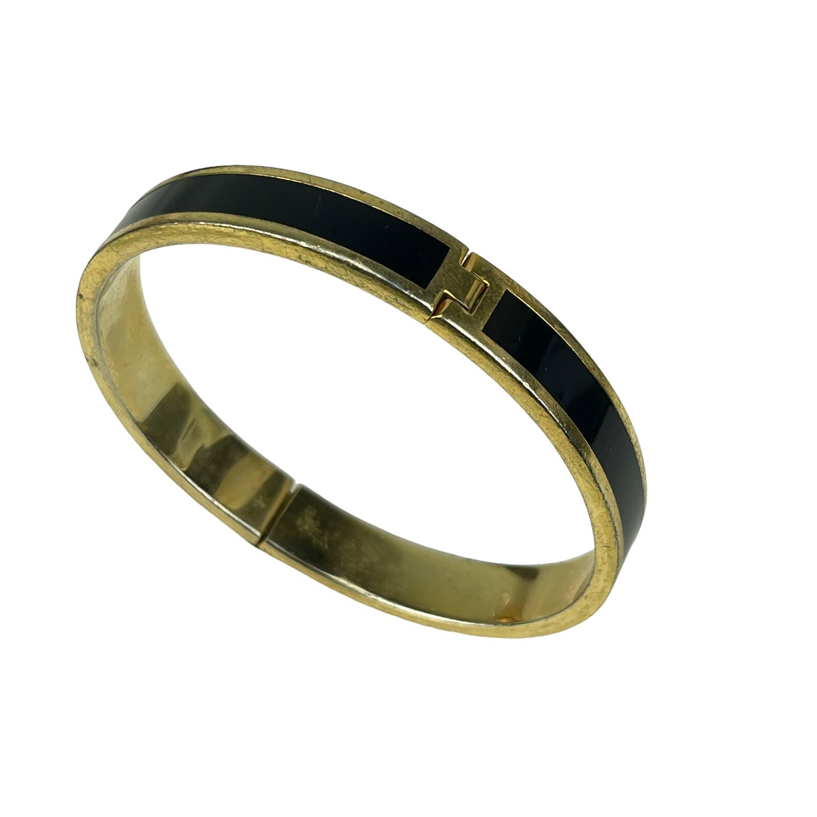 Vintage HENRI BENDEL Black & Gold Hinged Bangle Bracelet