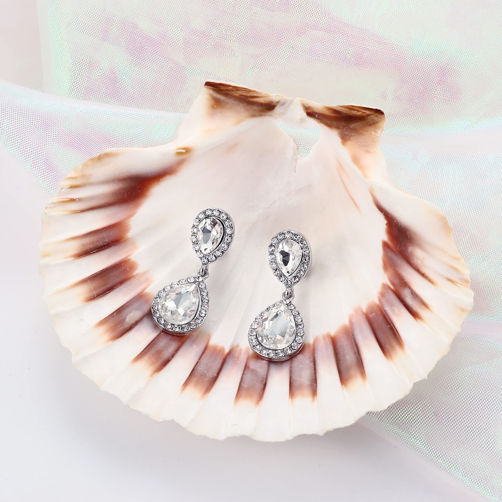 4 Pairs Silver Clip on Earrings for Women, Sparkly Rhinestone Tassel Chandeli…