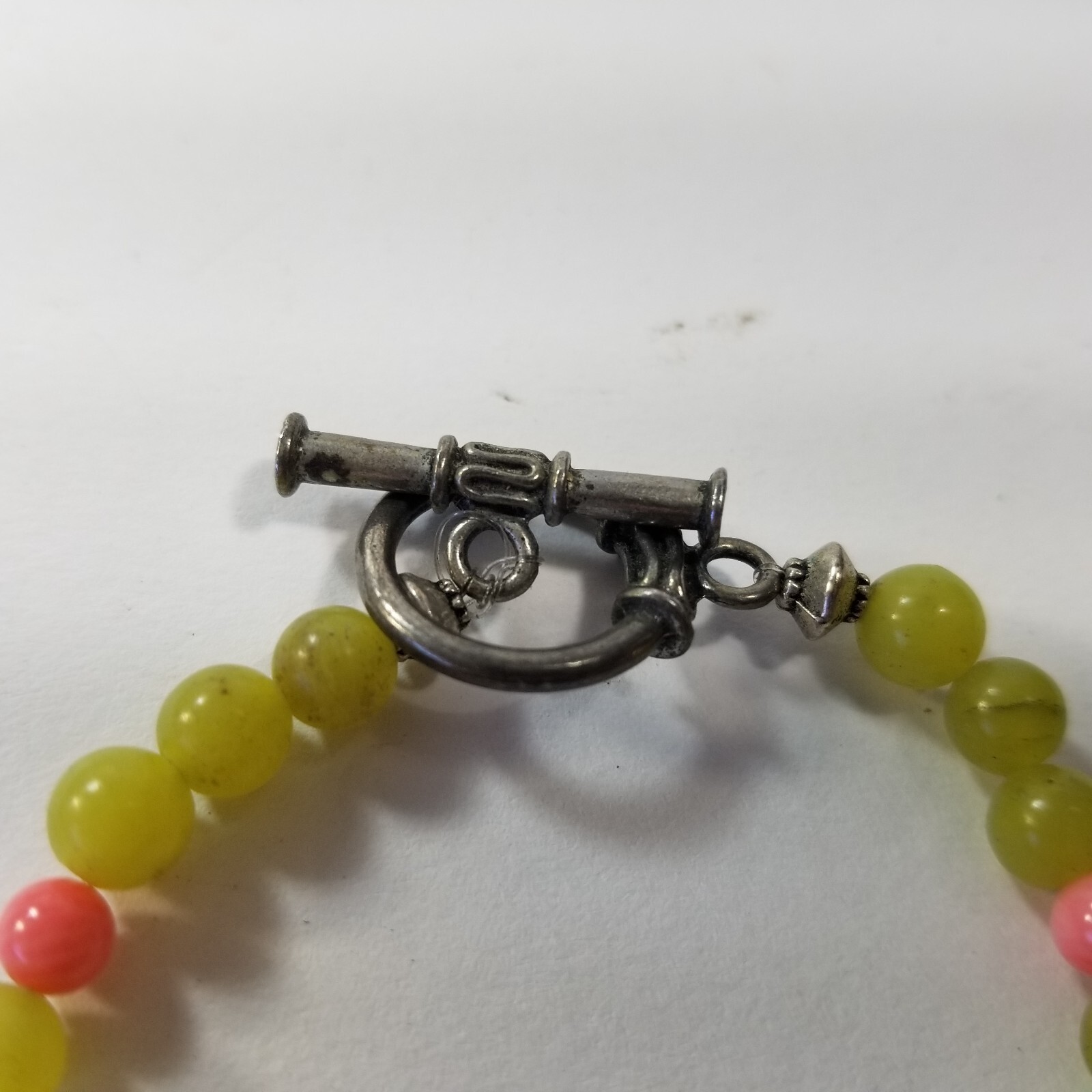 Bracelet Blue White Porcelain with Lemonade Yellow Glass Beads Toggle Closure