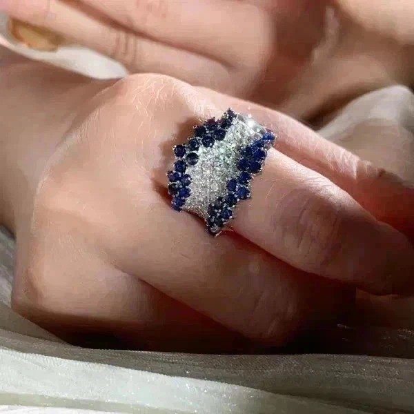 2.10Ct Round Cut Lab Created Diamond & Sapphire Wedding 14K White Gold FN Ring