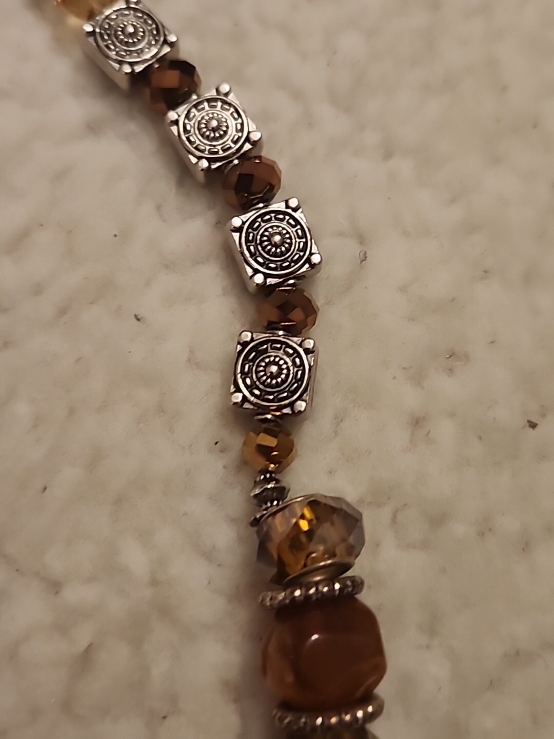 Vintage Metal & Agate Stone BOHO With Amber AB beaded Necklace 18”