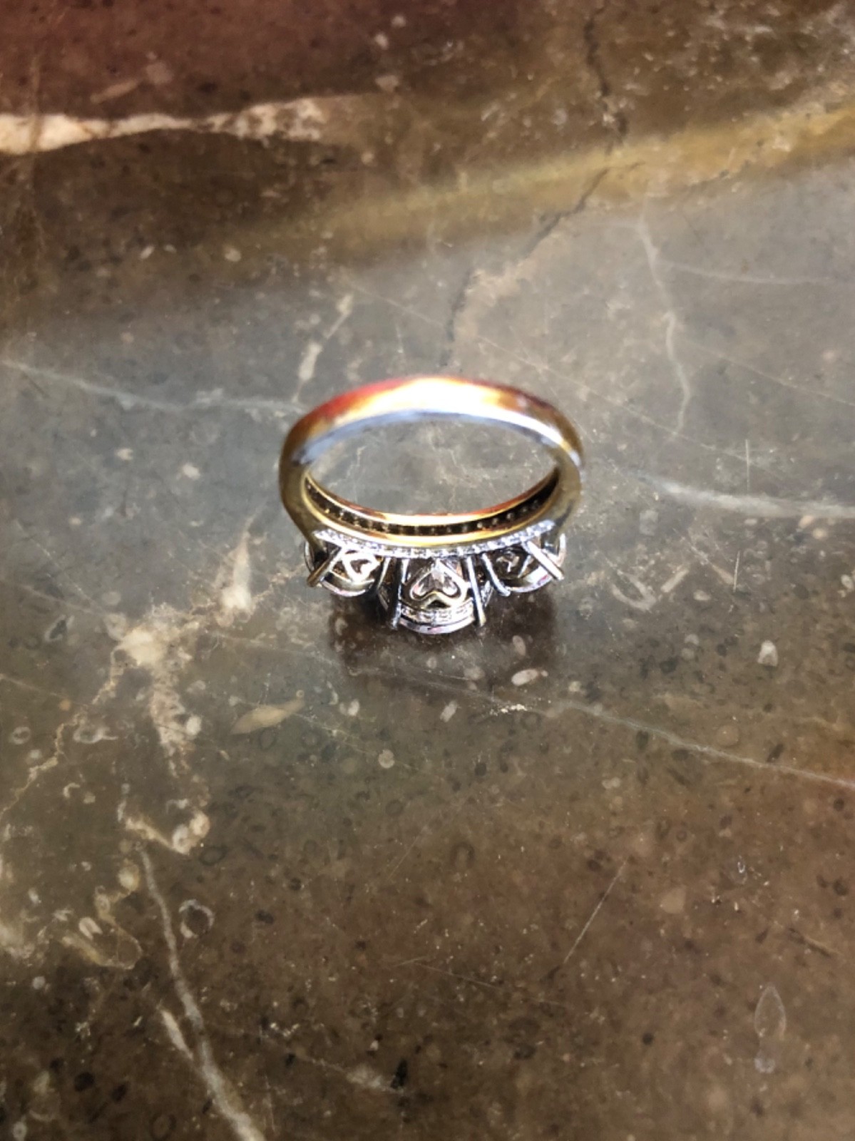 Engagement ring band gold tone 3 stone glass estate vintage 5 carat TW
