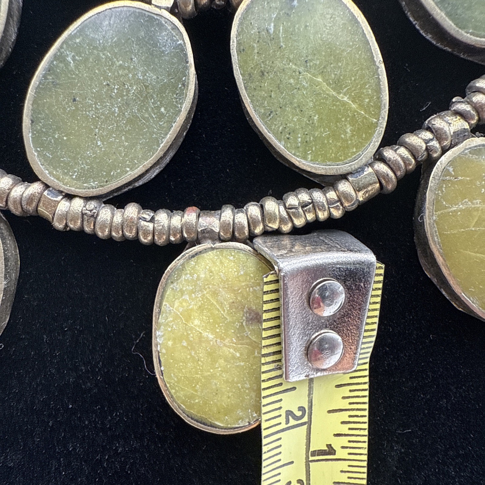 Vintage Goldtone Afghan Beaded Necklace W/ 15 Natural Oval Stone