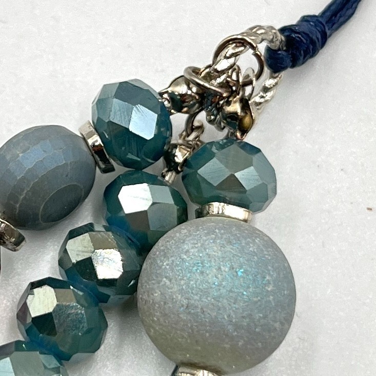 VTG Boho Slate Blue Multi-Strand Statement Necklace Lava Rock Beaded Layered Y2K
