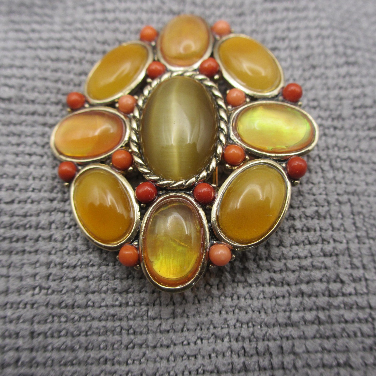 Monet Brooch Fall Colors Cabochon Oval Gold Tone
