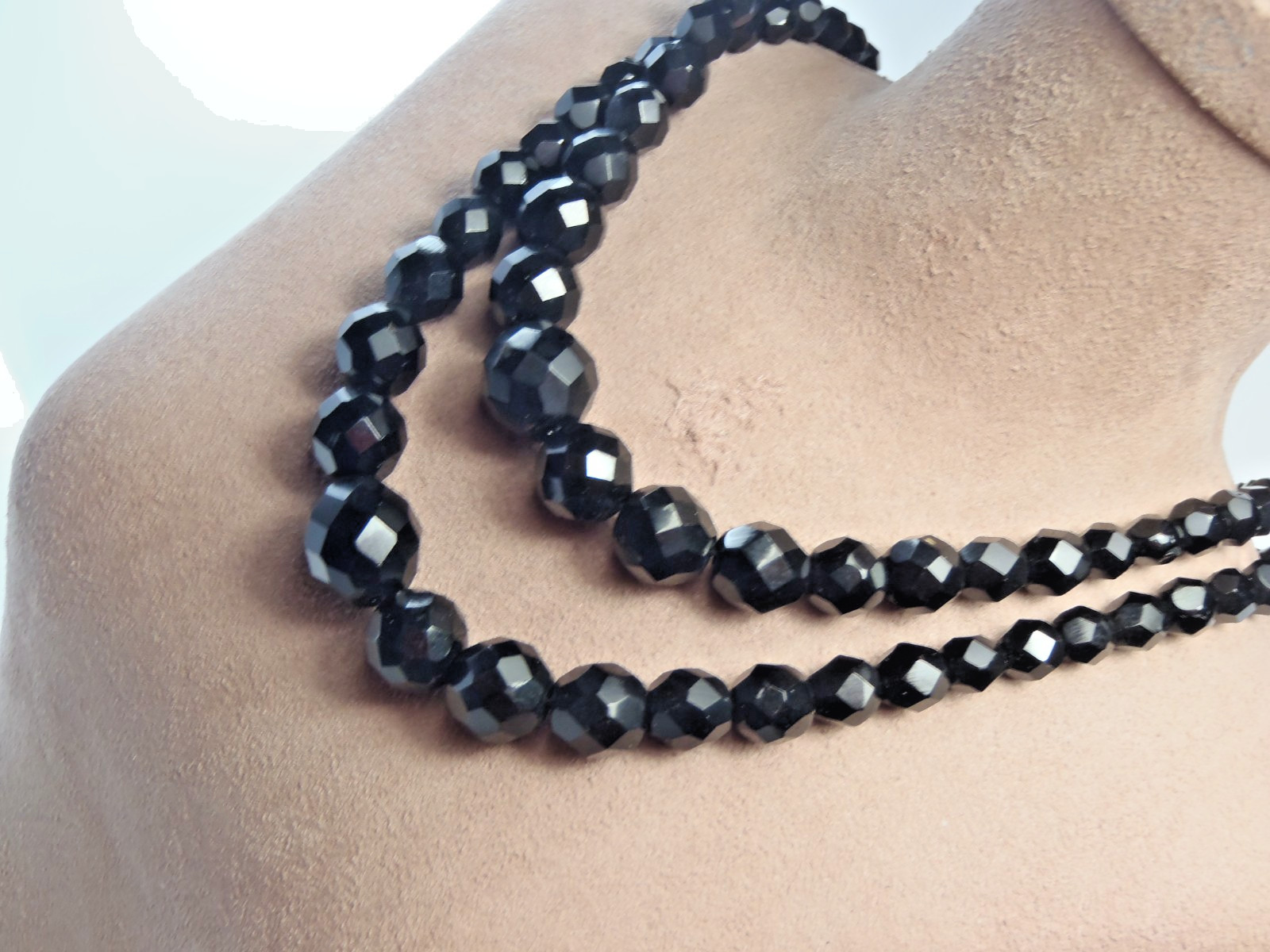 Vintage Laguna Black Faceted Glass Double-Strand Necklace