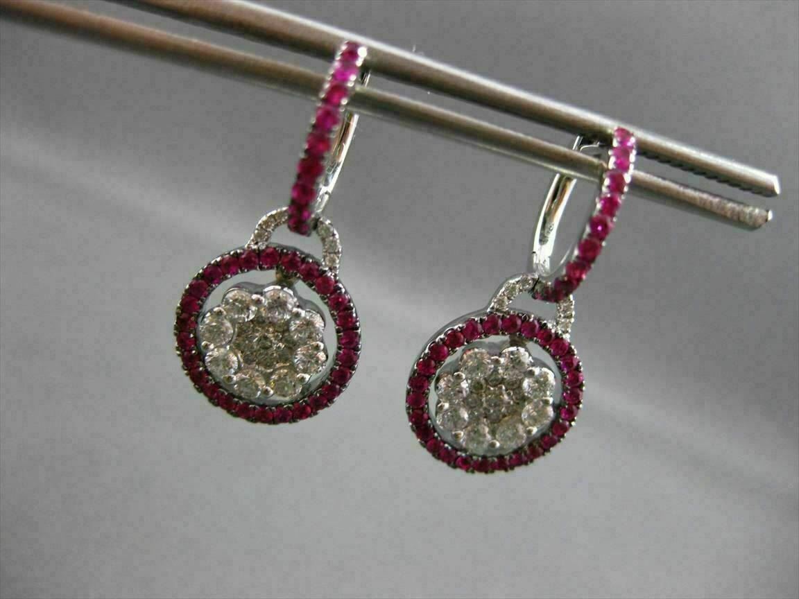 ANTIQUE 1.53CT PINK SAPPHIRE & DIAMOND 18KT WHITE GOLD FLOWER HANGING EARRINGS