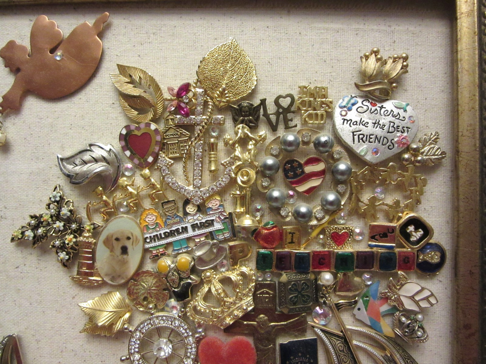 Vintage Jewelry Art Tree of Life Gold Tone Framed, All Different Costume Jewelry