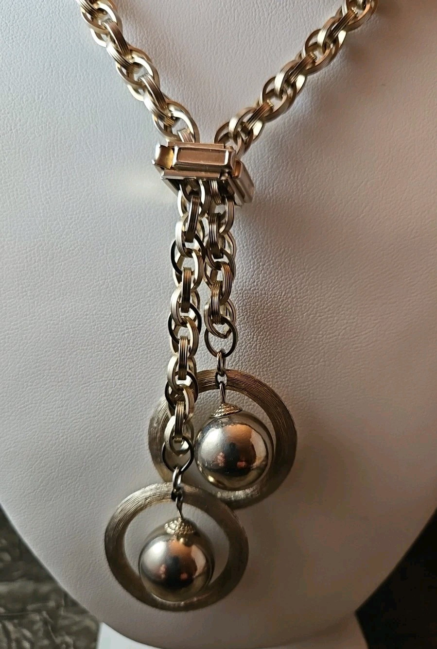BOLERO LARIATE SLIDE NECKLACE Tassles of Orbitting Planets Mid-Century MCM 50s