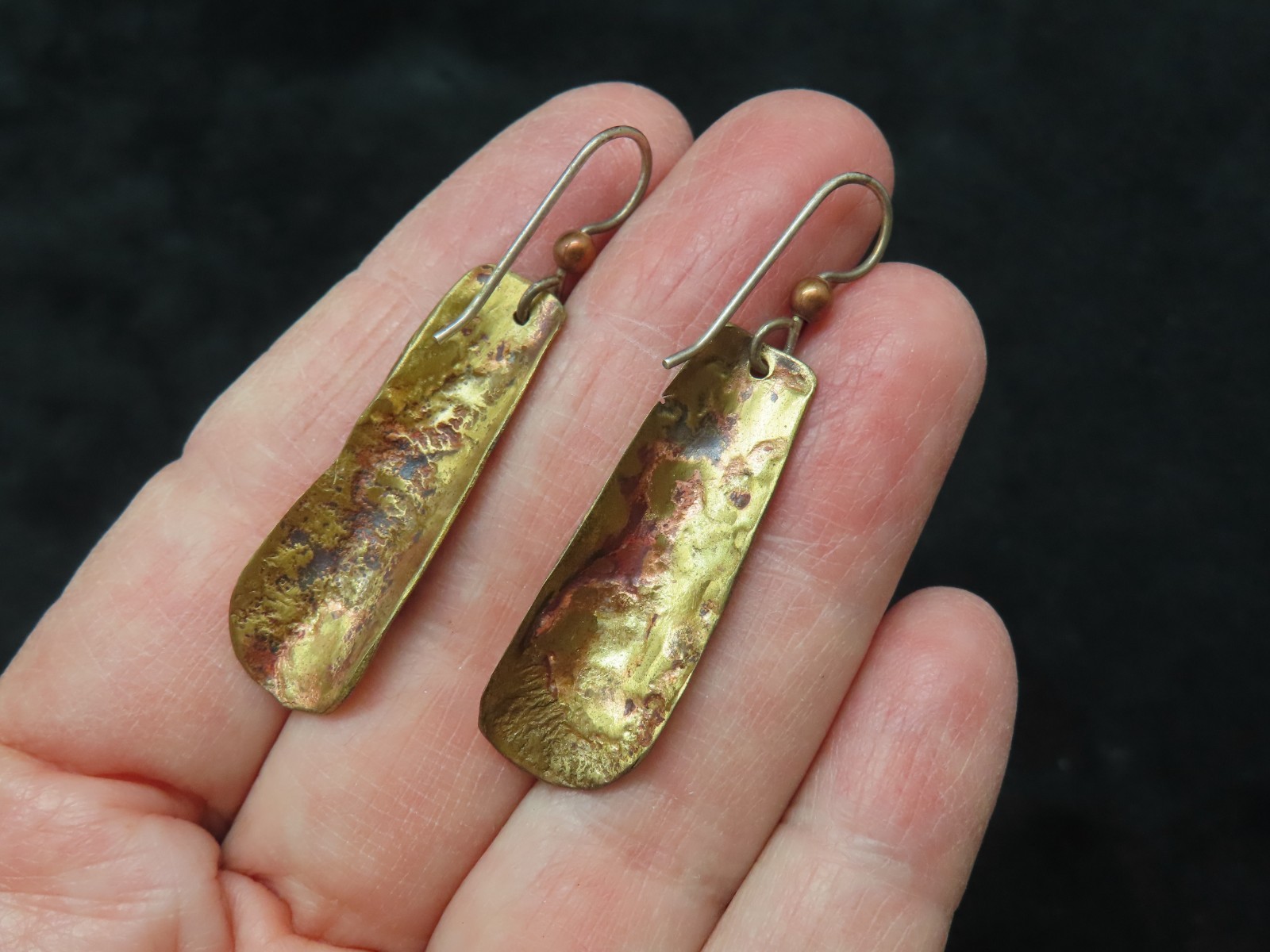Vintage Bronze Tone Dangle Pierced Metal Earrings