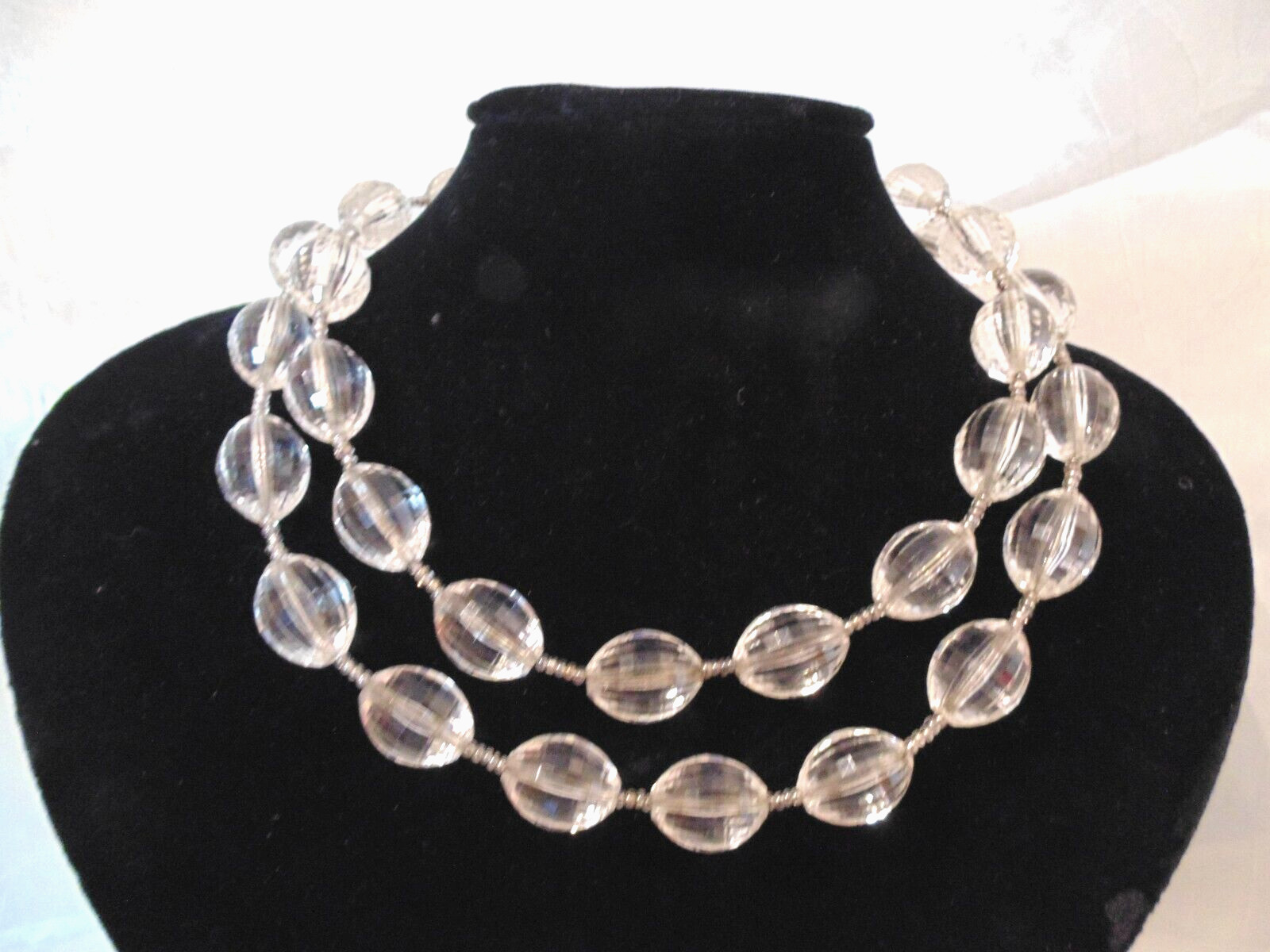 Vtg Lucite Crystal Acrylic Pools of Light Beads Necklace Unique Long Spiral Wrap