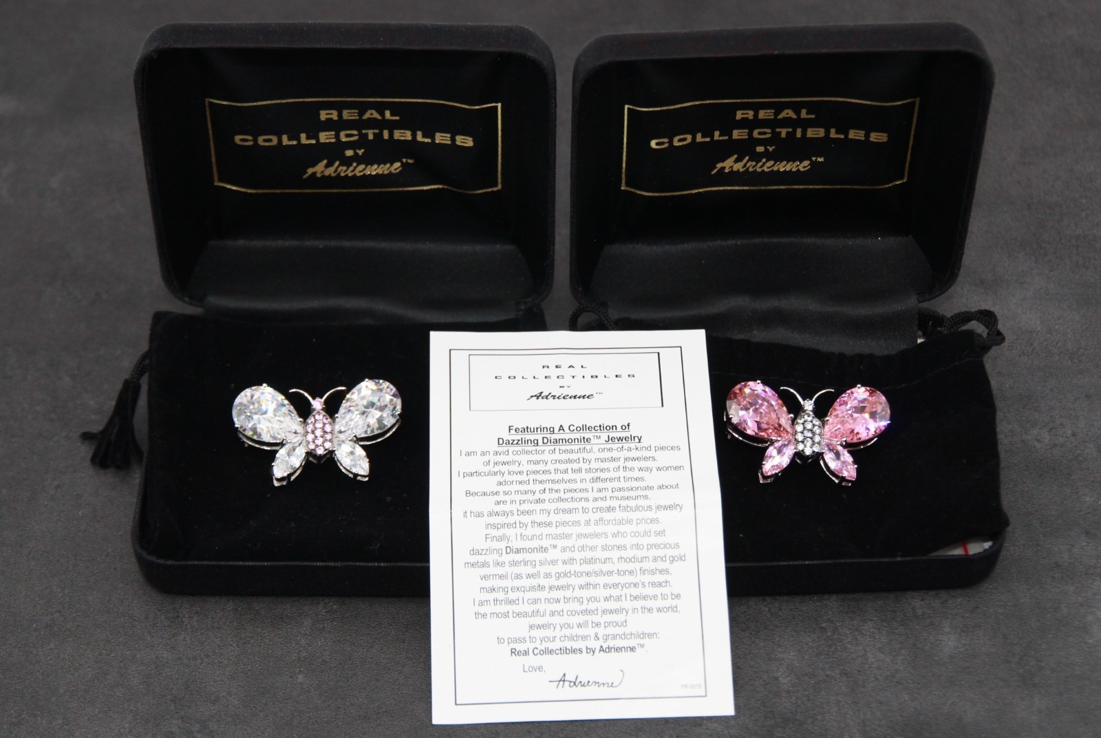 Real Collectibles by Adrienne Pair of Sterling Silver Gemstone Butterfly Pins